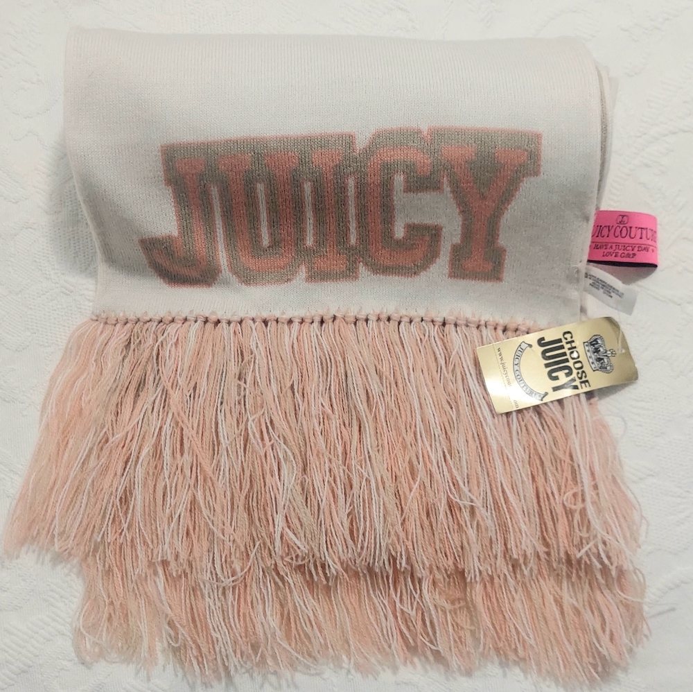 JUICY COUTURE School Of Couture Knit Scarf NWT Tan ,Pink & Cream